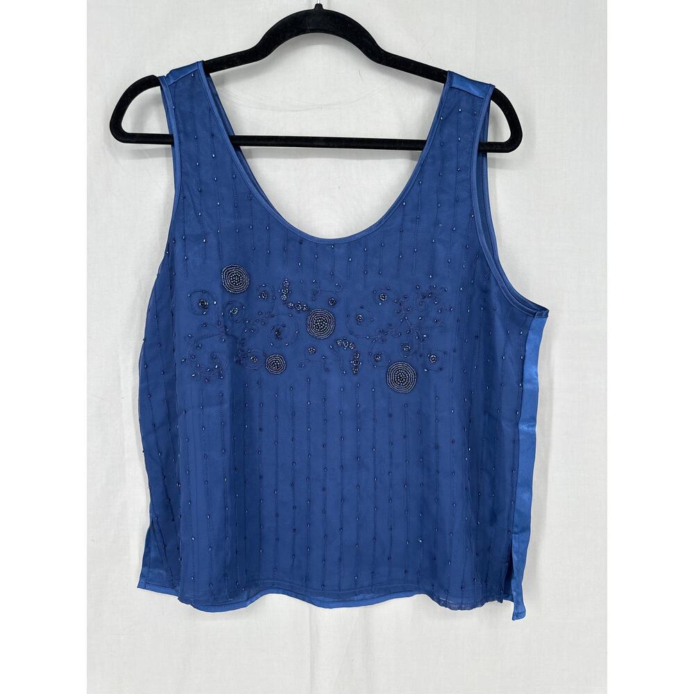 90s Vintage Victorias Secret Top Womens Medium Blue Beaded Gold Label Tank Y2k